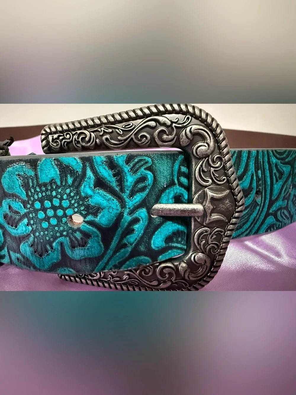 Loyal West Leather Turquoise Floral Western Belt Large